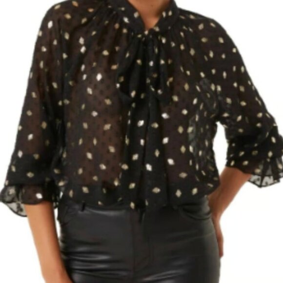MISA Los Angeles “Gracie” Black Sheer Metallic Diamond Clip Dot Top – NWT Size X - Picture 12 of 14